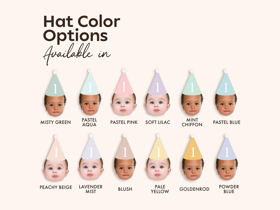 Custom Photo Cupcake Toppers – Pastel Party Hats