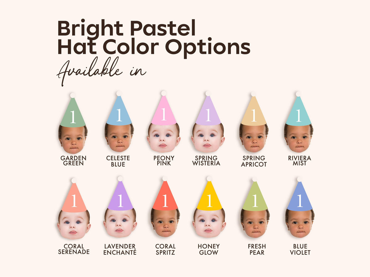 Custom Photo Cupcake Toppers – Pastel Party Hats